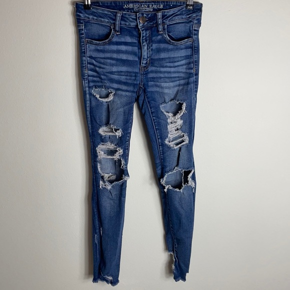 American Eagle Next Level Stretch Shredded Jegging Crop Jeans Size 6 - Picture 3 of 9